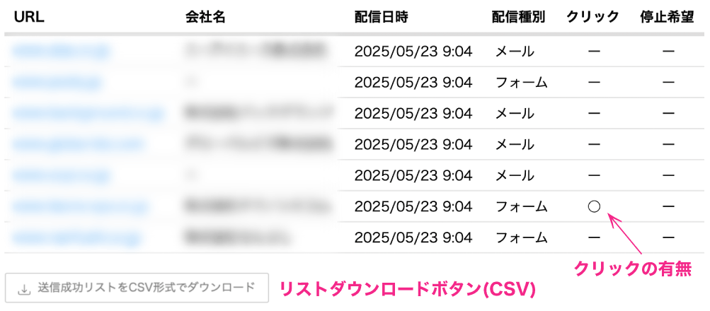 送信成功リストサンプル画像